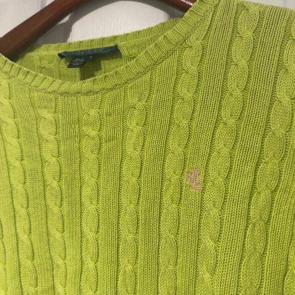 Lauren Ralph Lauren Cable Knit Sweater – Lime Green – 100% Cotton – Size Small - Picture 3 of 7